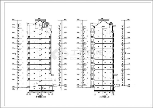 上海某小高层住宅建筑设计施工CAD图-图二