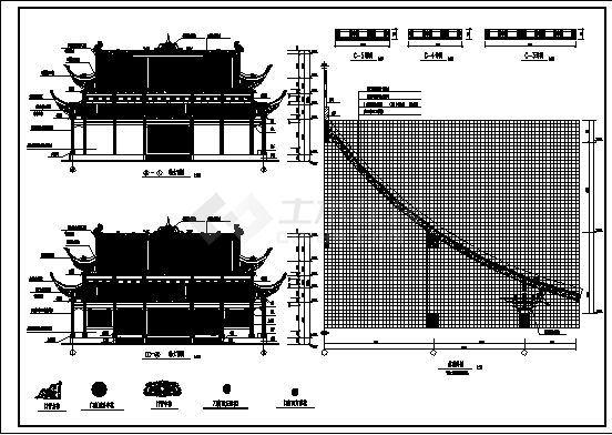 461平方米梁平县单层鸣钟寺大雄宝殿建筑施工cad图，共四张-图二