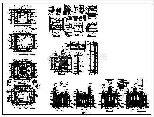 某二层带夹层教堂建筑施工cad图，共六张-图一