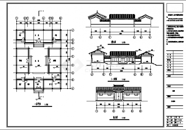 单层四合院建筑施工cad图，共十二张-图一
