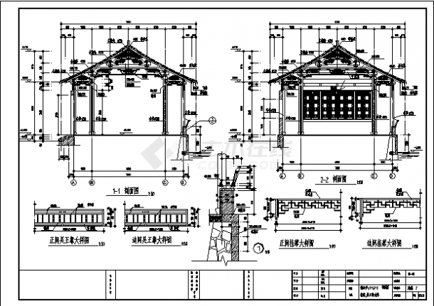 单层仿古建筑之镜心卢建筑施工cad图，共五张-图一