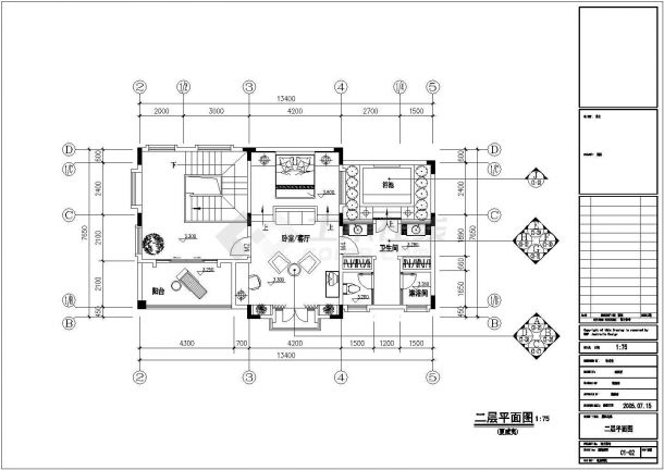 证大满庭芳别墅整体装修设计CAD图纸（夏威夷风格)-图二