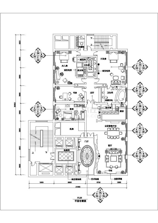 界首市某五星级酒店总统套房全套装修设计CAD详图-图二