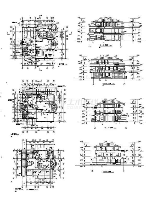 某经典别墅样板房建筑结构施工CAD全套图纸-图一