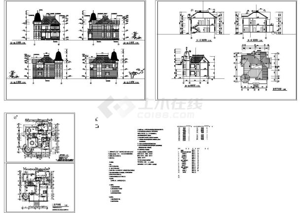 某地俄罗斯式别墅建筑设计装修施工CAD全套图纸-图一