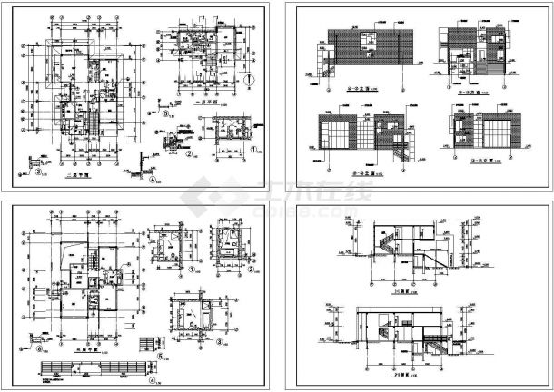 南通某西式别墅建筑施工设计CAD全套图纸-图一