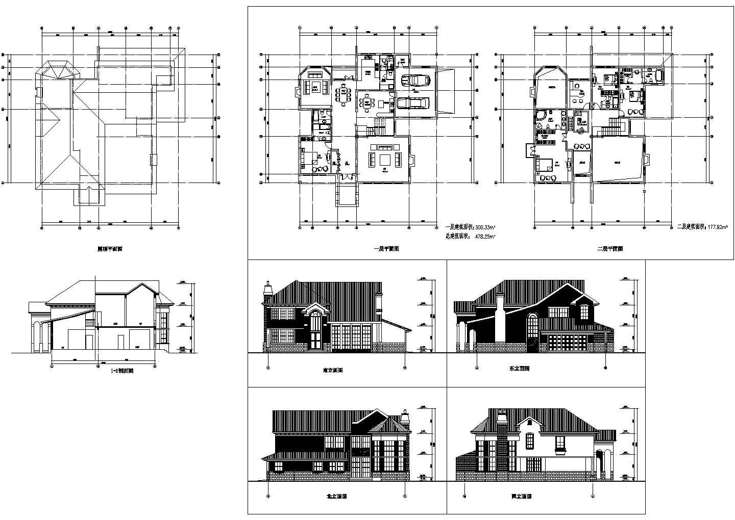 江南地区某私人住宅建筑施工设计CAD全套图纸