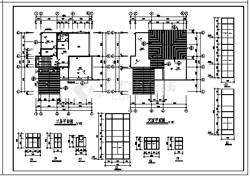 某三层私人别墅建筑施工cad图(带效果图，共四张)-图二