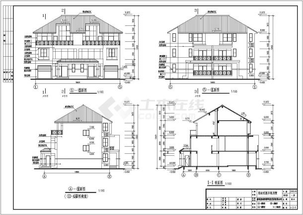 三层联排别墅建筑设计施工CAD图-图二