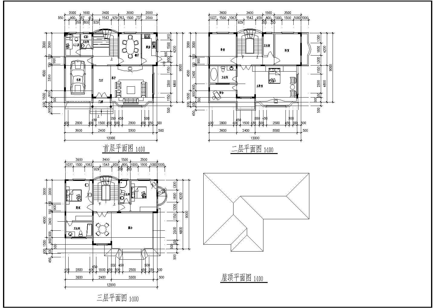 二层独栋别墅建筑设计施工CAD图