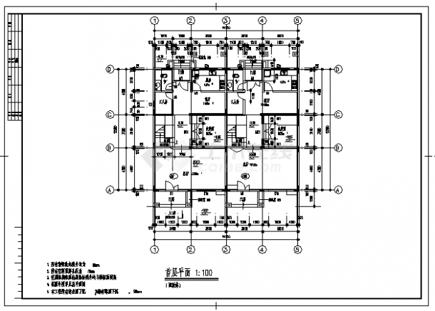 某市三层A型从化逸泉山庄别墅建筑施工cad图，共十二张-图二