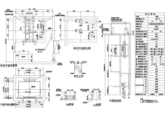 乌鲁木齐某三星级大酒店18吨级客梯建筑设计CAD施工图（1.5米速度）_图1