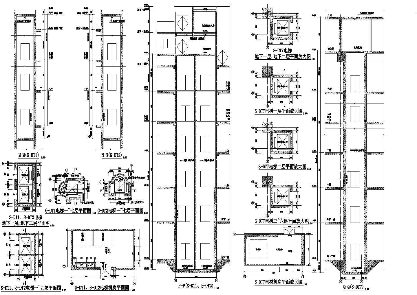 上海某高层写字楼内部电梯详细建筑设计CAD施工图