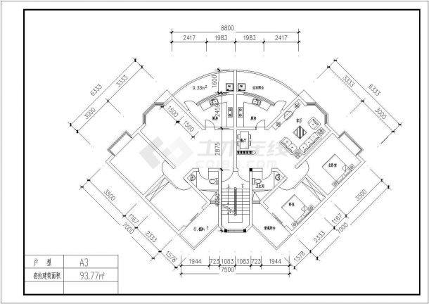 万科翡翠甲地小区经典户型建筑设计CAD图纸-图二