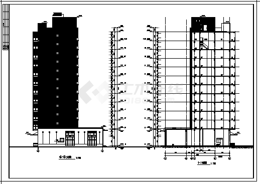 某十一层住宅小区住宅楼建筑施工cad图，共七张-图一