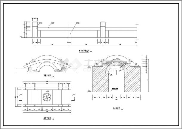古典风格拱桥设计cad建筑施工图（含古典风格构件设计）-图一