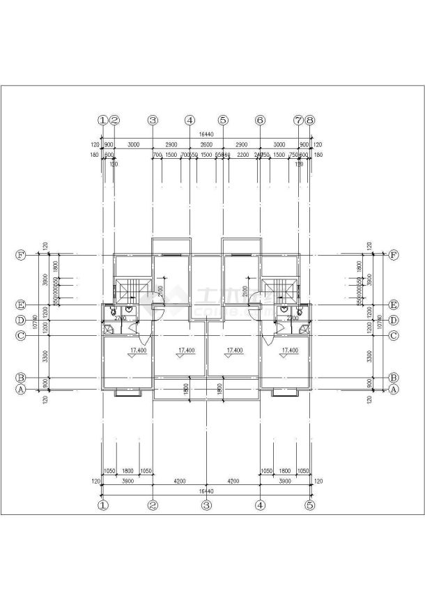 6层砖混住宅楼局部平面设计CAD图纸（1层2户/每户100平米）-图一