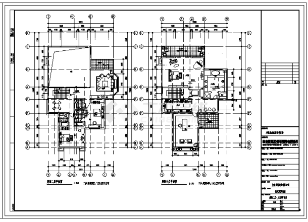 某市单层带半地下室世茂湖滨花园别墅建筑施工cad图，共六张-图一