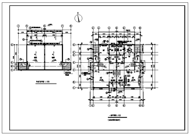 三层带半地下室双联别墅全套建筑施工cad图，共八张-图一