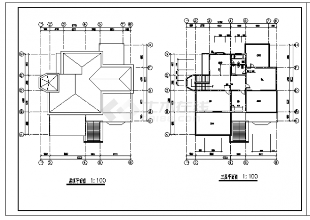 三层欧式别墅建筑施工cad图(四套设计图，共十张)-图一