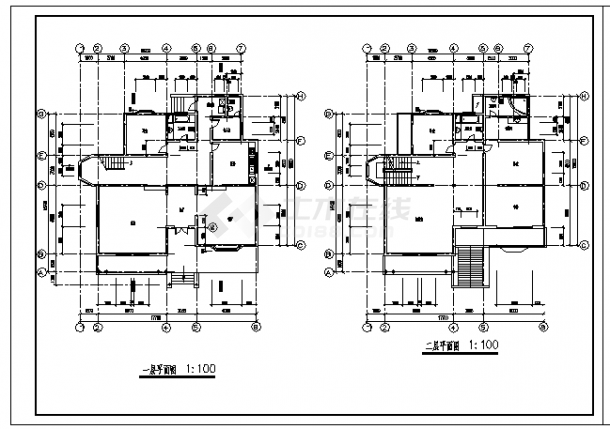 三层欧式别墅建筑施工cad图(四套设计图，共十张)-图二