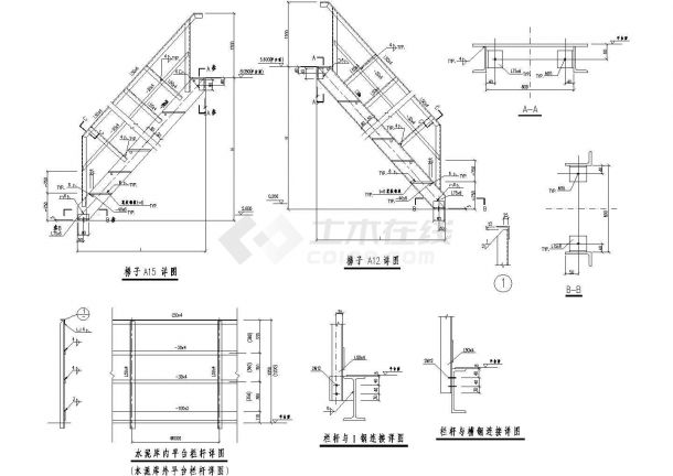 南昌市某大型网咖外部钢结构楼梯框架设计CAD施工图-图二