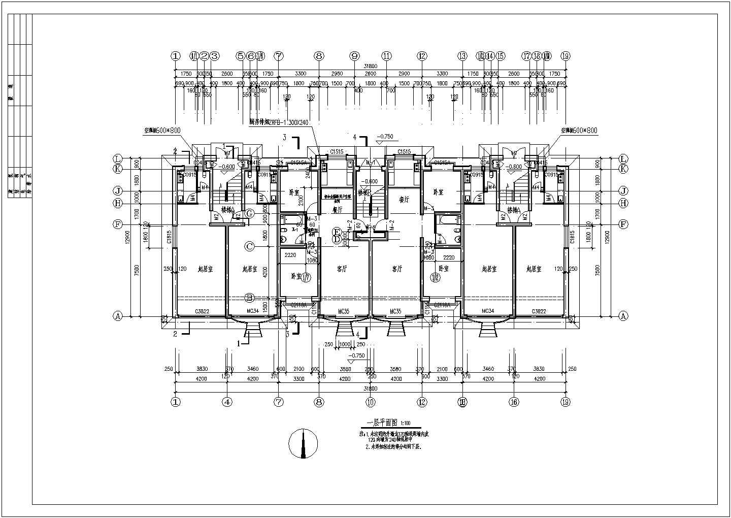 1585平方米住宅楼建筑设计施工图
