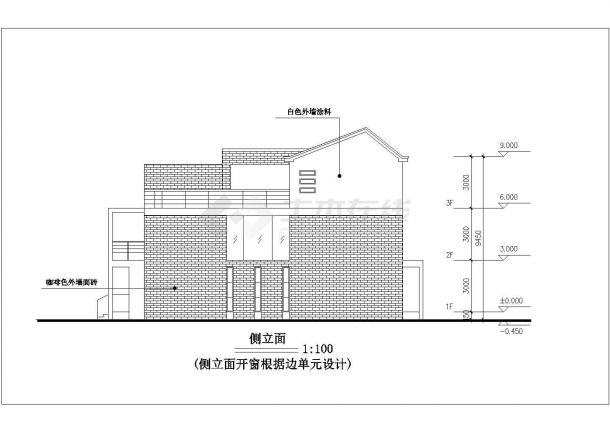 3层砖混结构双拼式别墅建筑设计CAD图纸（每户195平米/含总图）-图一