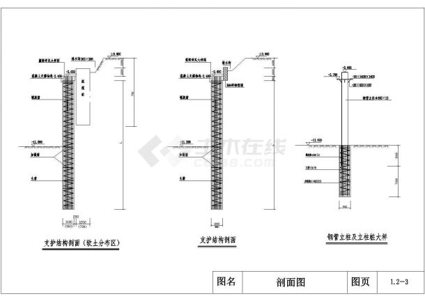 某基坑工程人工挖孔桩支护（圈梁）设计cad施工详图-图二