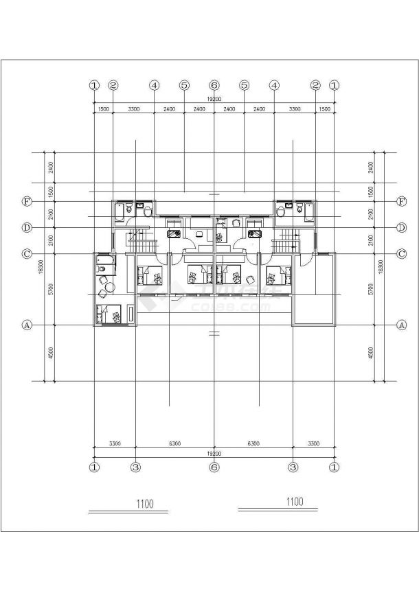 贵阳某小区2层砖混结构双拼式别墅建筑设计CAD图纸（每户140平米）-图一