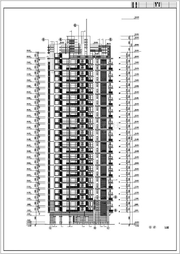 1.4万平米27层剪力墙结构住宅楼立剖面设计CAD图纸（含架空层）-图二