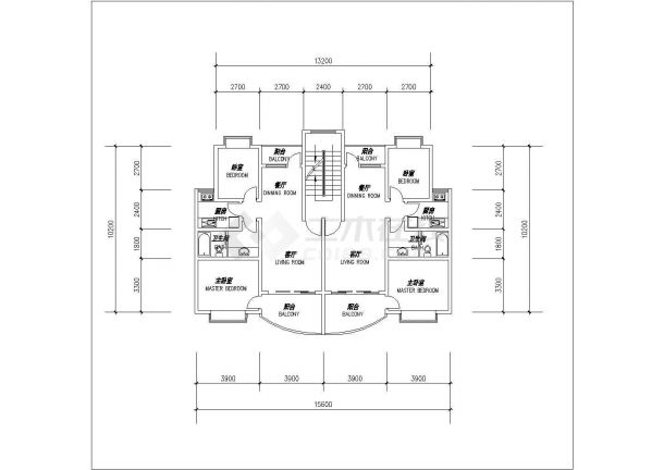 广州某新建小区1梯2户型的住宅楼标准层平面设计CAD图纸（9张）-图一