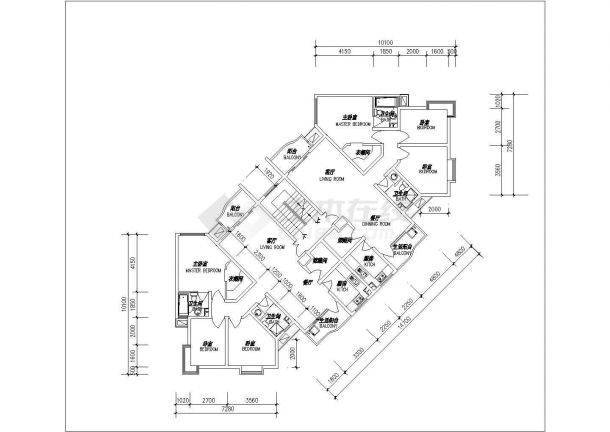 广州某新建小区1梯2户型的住宅楼标准层平面设计CAD图纸（9张）-图二
