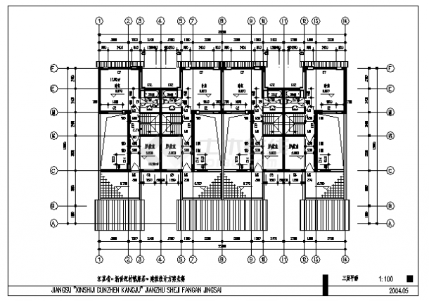 某三层村镇住宅建筑施工cad图，共五张-图一