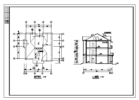 3层别墅建筑施工cad图(带阁楼设计，共七张)_图1