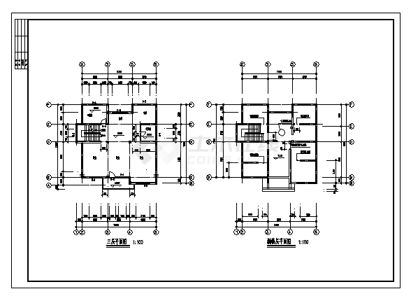 3层别墅建筑施工cad图(带阁楼设计，共七张)-图二
