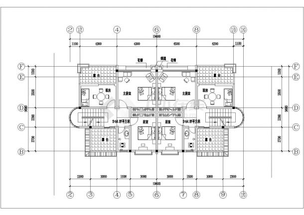 绵阳市某小区三层砖混结构双拼别墅建筑设计CAD图纸（每户240平米）-图二