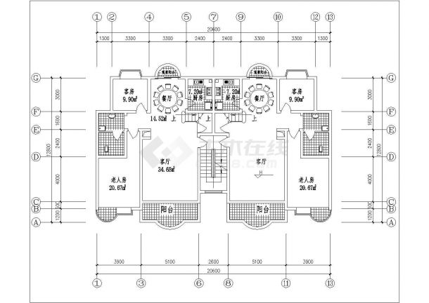 盐城市某新建小区1梯2户型住宅楼标准层平面设计CAD图纸（9张）-图一