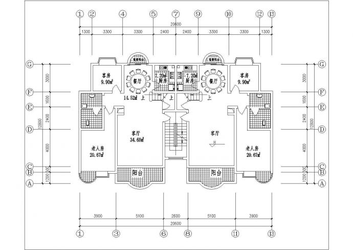 盐城市某新建小区1梯2户型住宅楼标准层平面设计CAD图纸（9张）_图1