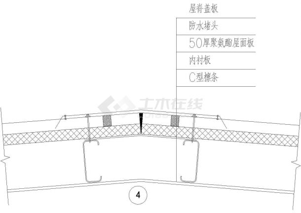 北京某大学图书馆屋顶屋脊建筑设计CAD施工图-图二