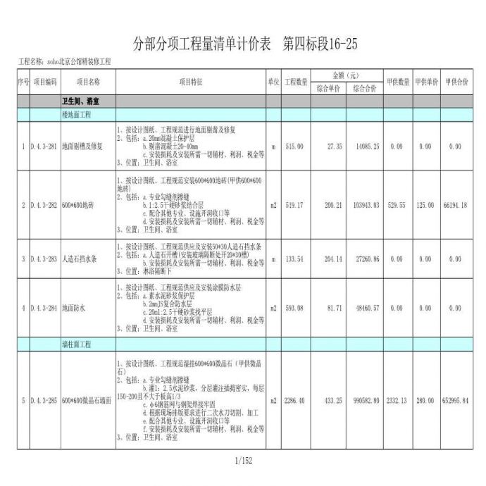 2008年北京某高档公寓精装修清单报价_图1