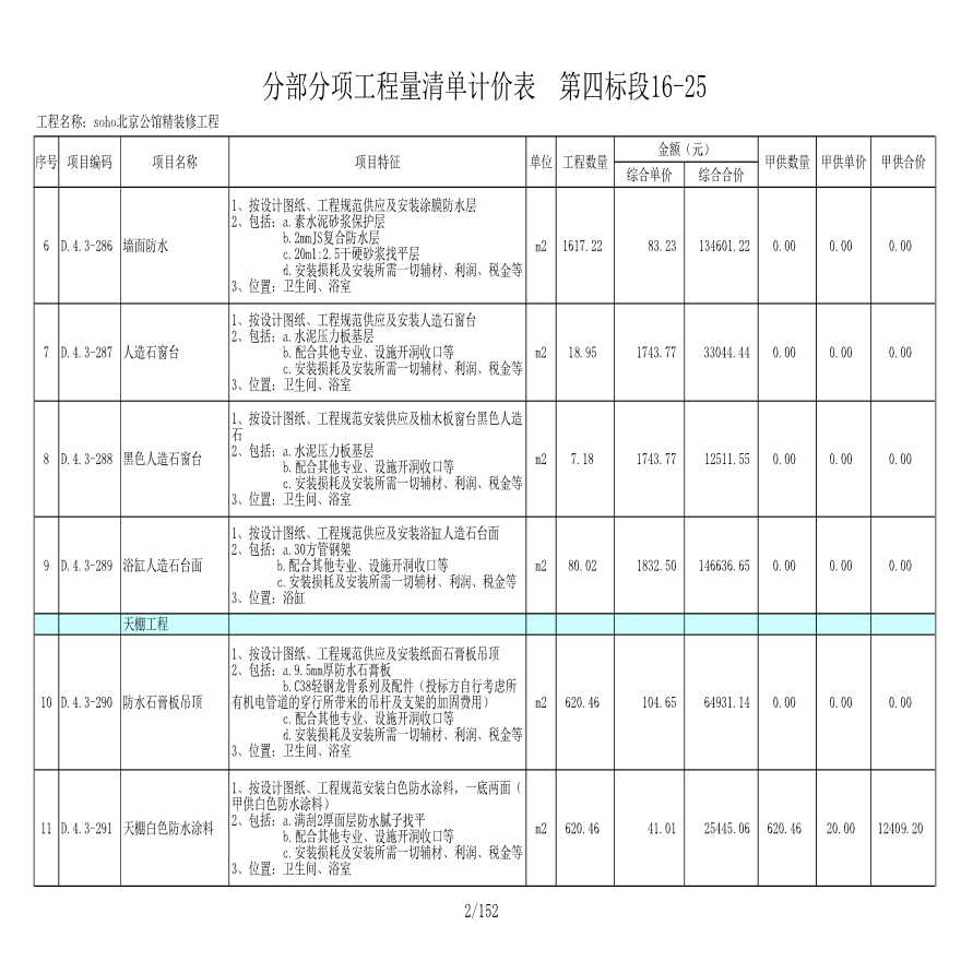 2008年北京某高档公寓精装修清单报价-图二