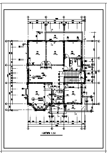 某市二层带阁楼阿里苏丹别墅建筑施工cad图，共五张-图一