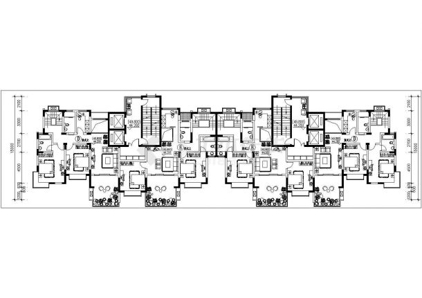 三栋18层住宅楼的标准层平面设计CAD图纸（2梯4户）-图一
