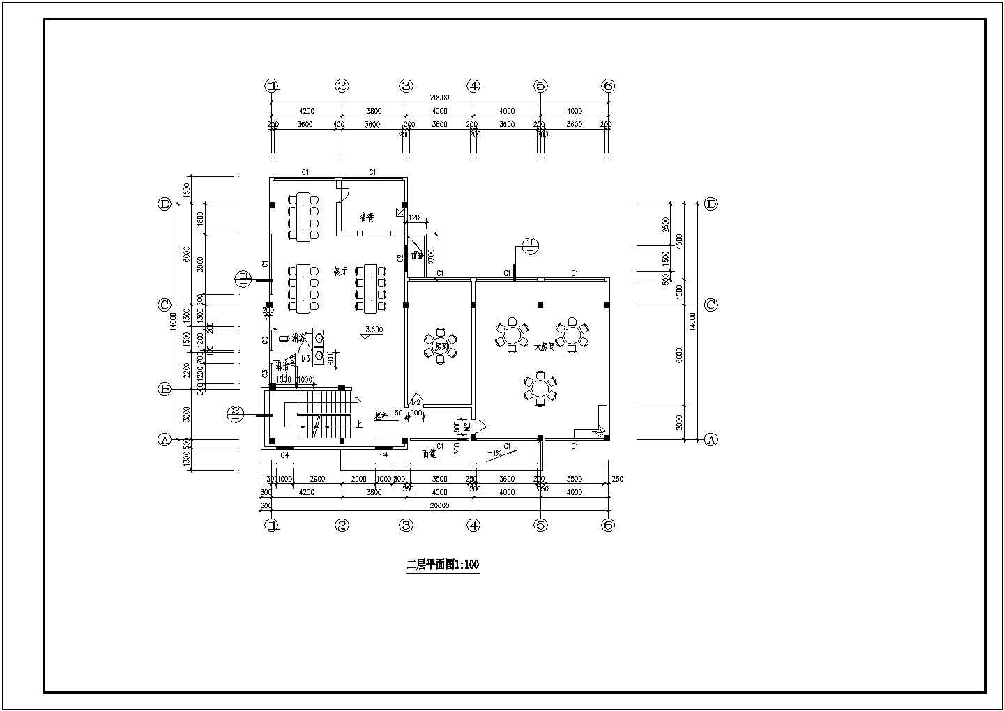 某宿舍餐厅全套建筑CAD平面布置参考图
