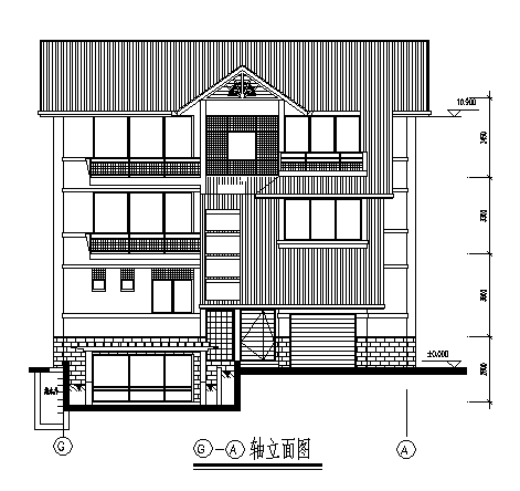 二层带地下室坡型别墅建筑施工cad图，共七张_图1