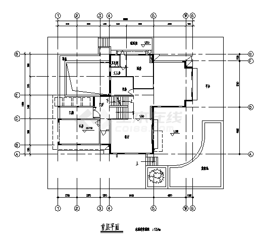 二层带地下室坡型别墅建筑施工cad图，共七张-图二