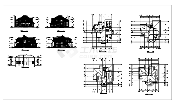 某二层带阁楼别墅建筑施工cad图，共九张-图一