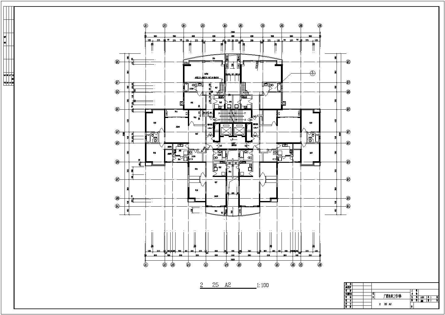 广厦经典高层住宅楼平面设计CAD图纸