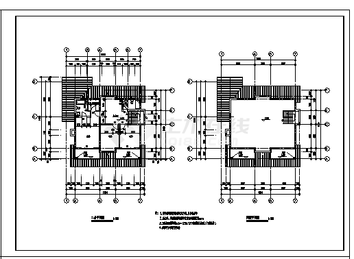 254平方米二层带阁楼航民村别墅建筑施工cad图(带地下室设计，共六张)-图二